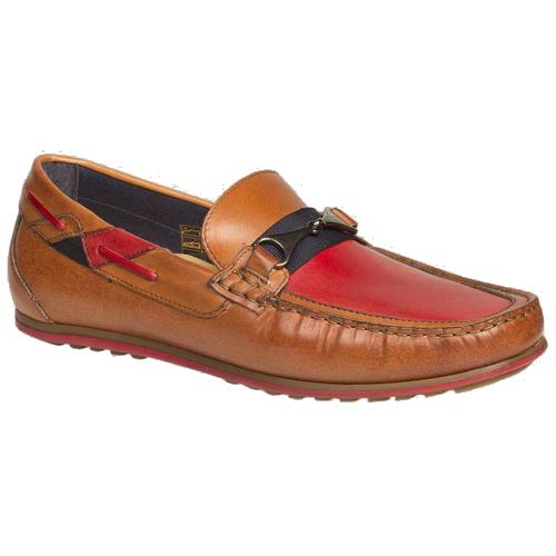 Bacco Bucci "Cervi" Tan / Red Genuine Textured Calfskin Moccasin Loafer Shoes 2785-44.